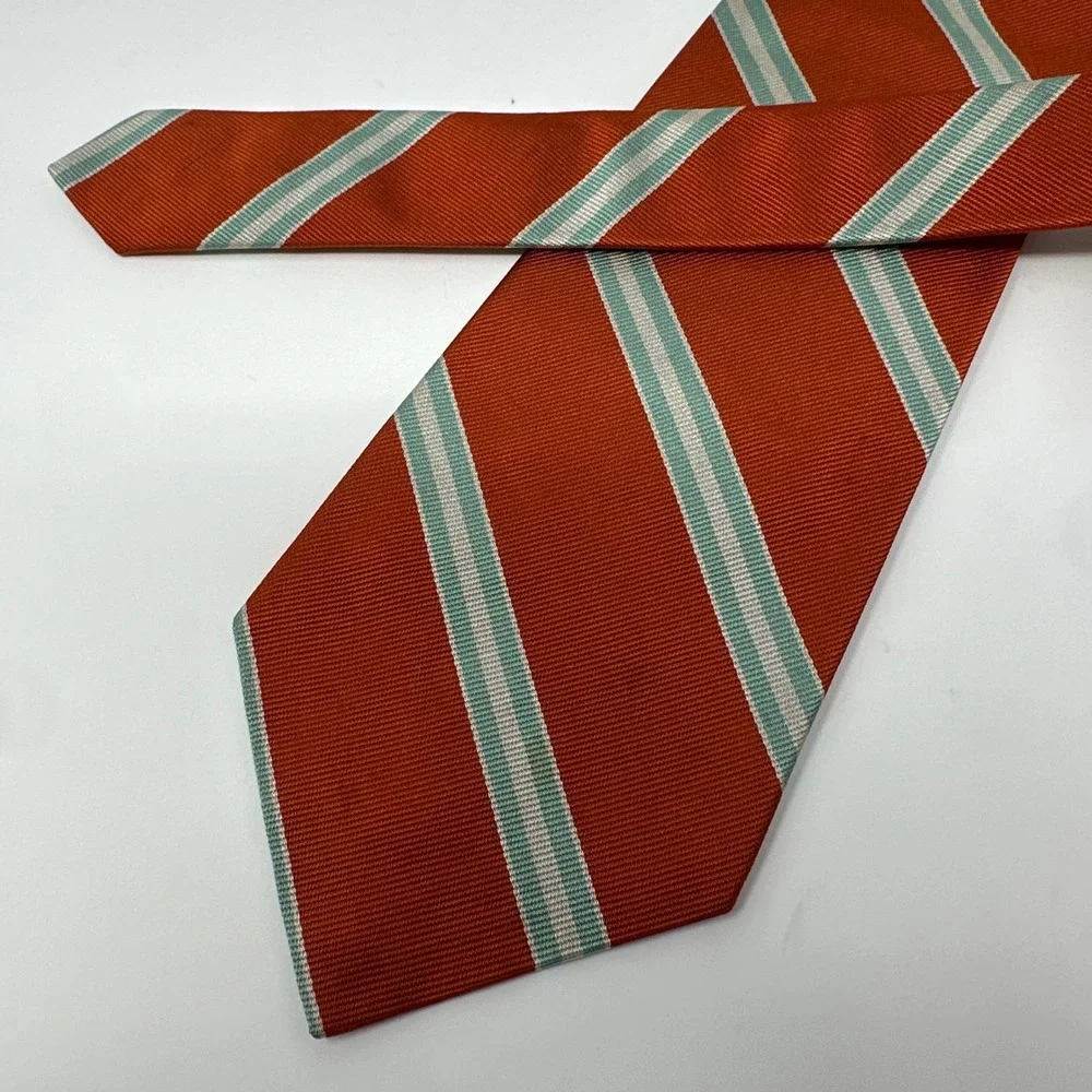 Polo Ralph Lauren Silk Tie Orange Green Repp Stripe Made in USA 3.75 Inch
